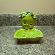 Ceramic Enesco Anthropomorphic Vtg Green Apple Soap Scrubby Tray Holder picture
