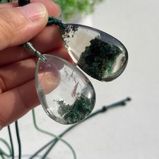 2pcs Natural Ghost Phantom Quartz Crystal Pendant Necklace Chakra Healing Rock picture