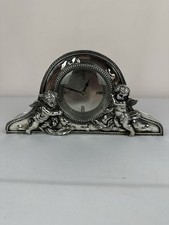 VTG 1990’s Victorian Style Cherubs Mantle Clock • Heavy Resin • Pewter Look picture