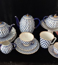 By each: Russian Imperial Lomonosov Cobalt Net Porcelain picture