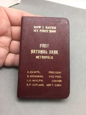 First National Bank Metropolis IL Book Savings Bank No Key Metal Leather 3.5