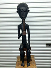 Hand Carved African Wooden Seated Figure Sculpture Statue Handmade picture