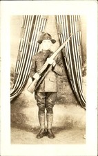 WWI US Army Soldier Studio Image American Flag Bunting Rifle Gun c1918 RPPC picture
