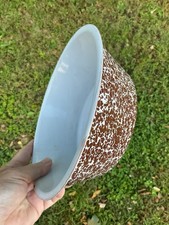 RARE UNUSUAL BROWN & WHITE BLOB ANTIQUE PUDDING PAN GRANITEWARE OLD ENAMELWARE picture