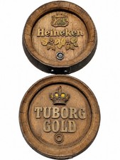 Heineken & Tuborg Gold Beer Barrel Wood Wall Signs Vintage Bar Decor Set of 2 picture