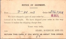 Shipment Sears Roebuck & Co 1913 Chicago IL Vintage Postal Mailing Card TPR16 picture