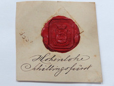 1800'S WAX SEAL THE PRINCELY HOUSE OF HOHENLOHE-SCHILLINGSFURST GERMAN NOBILITY picture