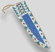 Handmade Old American Sioux Style Beaded Suede Hide Knife Sheath KNS2 picture