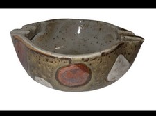 Pretty Vintage Pottery Japanese Ashtray Bowl W/ Art Glaze Japan Polkadot picture