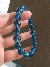10mm Natural   Devil's Blue  Aquamarine Gemstone Clear Round Beads Bracelet AAAA picture