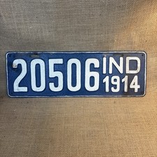 1914 INDIANA LICENSE PLATE ORIGINAL NO EXTRA HOLES 20506 Excellent Condition picture