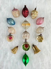 15 ATQ Tiny German Bumpy Diamond Grape Cone Bell Indent Feather Tree Ornaments picture