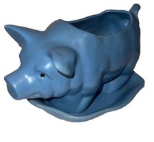 Vintage cute CDP Ceramic Blue Pig Planter Figurine picture
