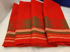 Vintage Set of 4  Red Christmas is Woven Napkins Trees 16X16  Xmas picture