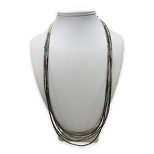 Vintage Southwestern Sterling Liquid Silver Turquoise 5 Strand Long Necklace picture