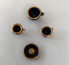 LOT VTG IMPERIA CASTEL LIMOGES Blue Porcelain 22kt Mini Cups (3) & Saucer (1) picture