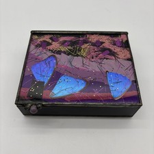 Vintage Patricia Taylor Signed Morpho Butterfly Wing & Fiber Art Jewelry Box picture