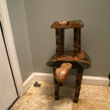 Kenyan Hand Carved Wooden Turtle Foot Stool Large And Small Folk Art Vintage picture