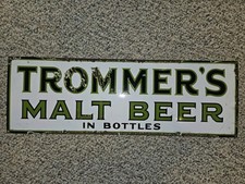 Vintage 40s Trommer's Malt Beer In Bottles Porcelain Sign,Green,White,Black,30