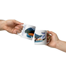 ANA Flying Honu Sunset Orange Mug 11 oz Ceramic Airbus A380 Hawaii Turtle Cup picture