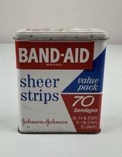 Vintage Empty Band-Aid Tin Metal Hinged Box Johnson & Johnson Sheer Strips picture