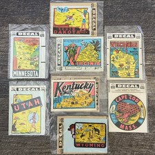 Lot of 8 Vintage IMPKO Water-Slide Window Decals Travel Road Trip Souvenir 1950s picture