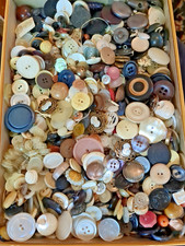 Old Cardboard Stationery Box Filled With Old Buttons Mixed Lot picture