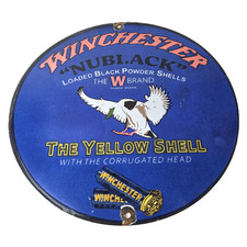 Vintage Winchester Sign - NuBlack Duck Hunting Shot Gun Gas Cabin Porcelain Sign picture