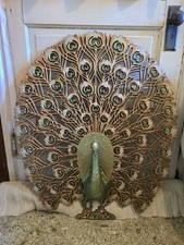 VTG MCM XTRA LG BURWOOD PEACOCK WALL ART 33.25Hx29.25L picture