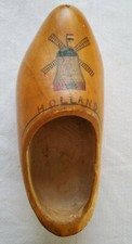 Vintage Wooden Dutch Shoe Windmill Hand Carved Clog Made In Holland 8.5L Red Toe picture