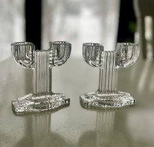 VINTAGE Art Deco Anchor Hocking Glass Queen Mary Double Candlestick 1936 - 1949 picture