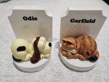 Vintage Garfield And Odie Figurines Enesco Ceramic Bookends Pair picture