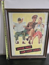 Vintage 1942 WW2 Loose Talk Can Cost Lives Poster R John Holmgren Framed... picture