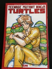 🔥Original Sketch April O’Neil & 4 Turtles by Chad Hardin on TMNT #1 Comic Blank picture
