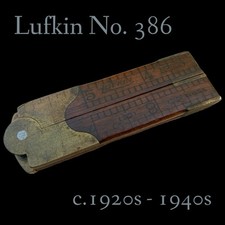 ANTIQUE LUFKIN No. 386 FOLDING CALIPER RULER 12” WOOD & BRASS USA — c. 1920-1940 picture