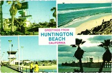 Vintage Huntington Beach California Multi-View Postcard Pier Beach Surf picture