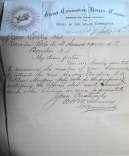 1874 Handwritten Letter NJ Knights Templar Grand Commandery Elizabeth Masonic picture