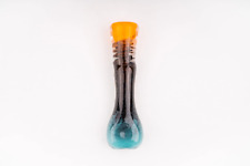 Teal, Black, and Orange Glass Chillum Tobacco Pipe picture