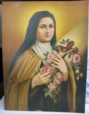Antique St Therese Lisieux Tin Lithograph 1920s Canonization Convent Provenance picture