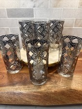 CERA MCM Silver Basket Weave High Ball Barware Glasses Set Of Six picture
