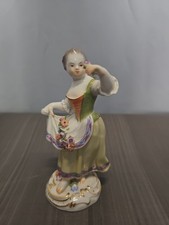 20th c Meissen Figure Girl with Flower Apron Antique German Porcelain Number 9 picture