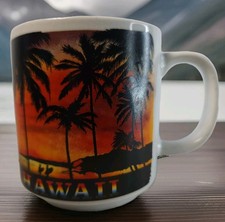 intage Sanyei Hawaii Souvenir Mug Palm Trees Sunset Beach Honolulu Made in Korea picture