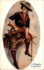 1908 Daughter of the West Cowgirl with Rifle & Pistol Antique Postcard picture