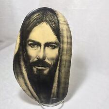 Jesus Christ Print Wood Wall Plaque Christian Art Handmade 11 x 6 Abstract Shape picture