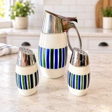 Vintage Westinghouse Gemco Milk Glass Syrup Pitcher Salt Pepper Set MCM picture
