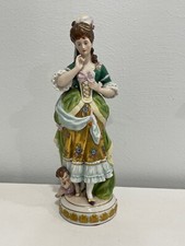 Vintage Antique German Kister Scheibe Alsbach Porcelain Figurine Woman & Cherub picture