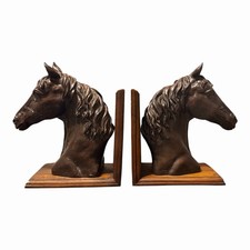 Horse Head Bookends Pair Hand Painted Dezine Western Equestrian Decor Resin 8