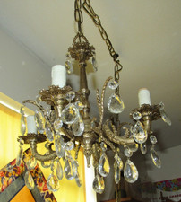 Vintage Petite Brass Prism Swag Chandelier, 4 Lights, Made in Spain, 12