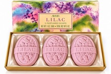 Vintage Avon Lilac Perfumed Soap 3 Bar Gift Set 9 Oz Pink Floral Original Box picture