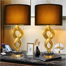 Sculptural Table Lamp Set of 2 for Bedroom, Vintage-032, Antique Gold, Black  picture